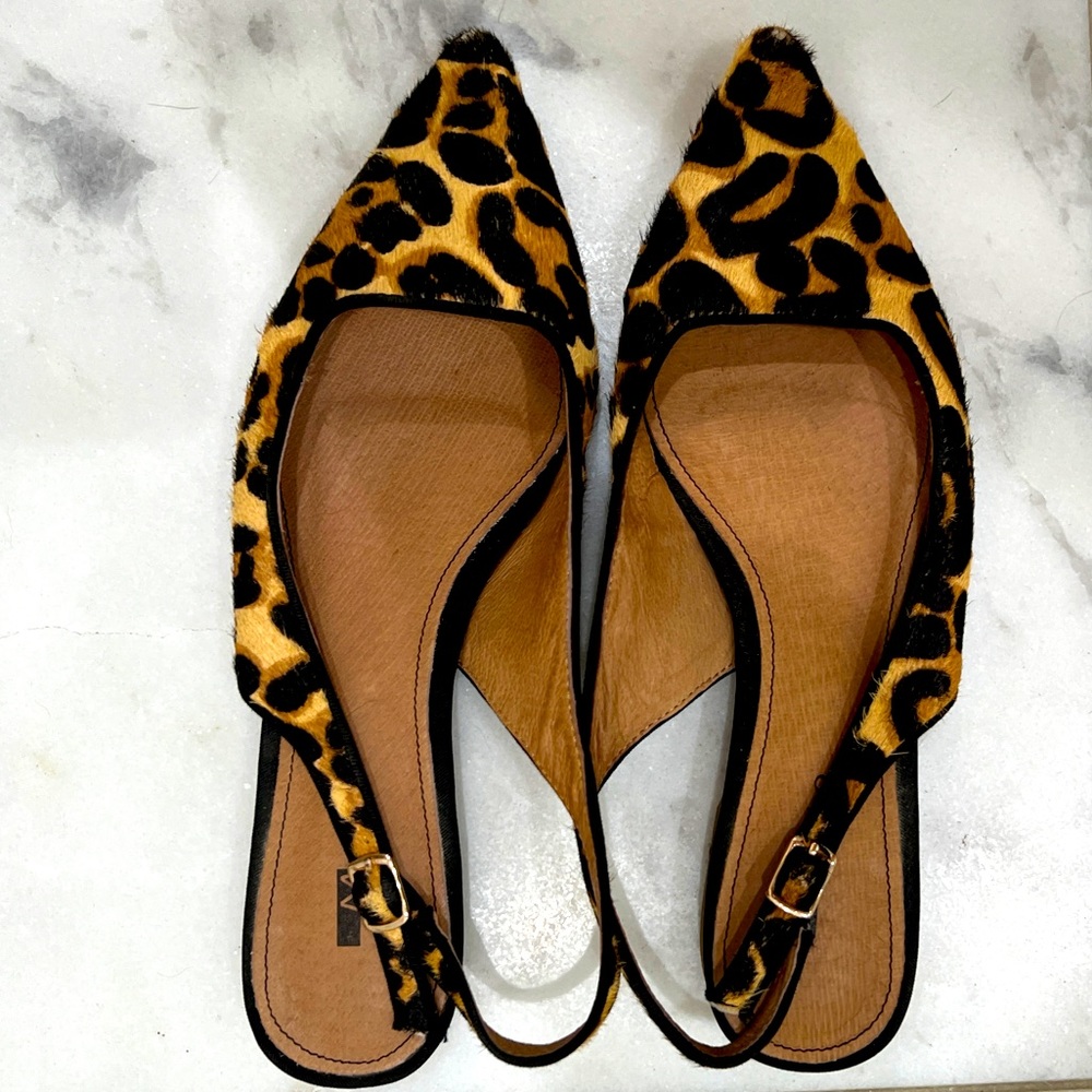 Hair/hide leopard print sling backs
